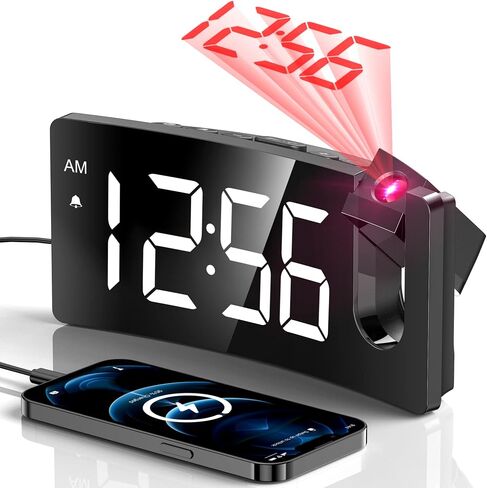 GOLOZA Projection Alarm Clock, Digital Clock with 180° Rotatable Projector, 3-Level Brightness Dimmer, Clear LED Display, USB Charger, Progressive Volume, 9mins Snooze,12/24H, for Bedroom in Saudi Arabia