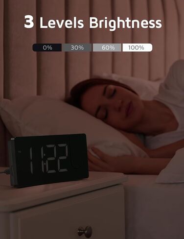 GOLOZA Projection Alarm Clock, Digital Clock with 180° Rotatable Projector, 3-Level Brightness Dimmer, Clear LED Display, USB Charger, Progressive Volume, 9mins Snooze,12/24H, for Bedroom in Saudi Arabia