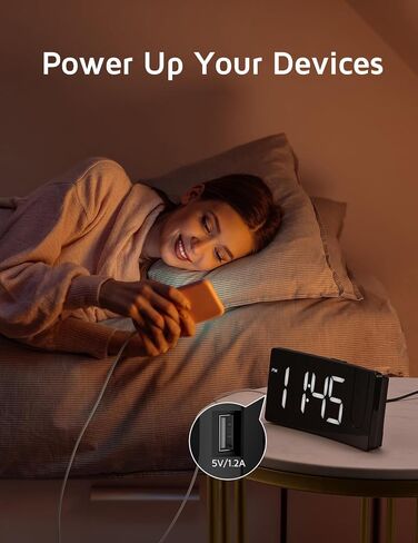 GOLOZA Projection Alarm Clock, Digital Clock with 180° Rotatable Projector, 3-Level Brightness Dimmer, Clear LED Display, USB Charger, Progressive Volume, 9mins Snooze,12/24H, for Bedroom in Saudi Arabia