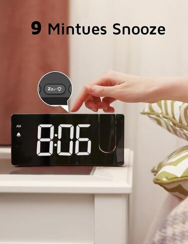 GOLOZA Projection Alarm Clock, Digital Clock with 180° Rotatable Projector, 3-Level Brightness Dimmer, Clear LED Display, USB Charger, Progressive Volume, 9mins Snooze,12/24H, for Bedroom in Saudi Arabia