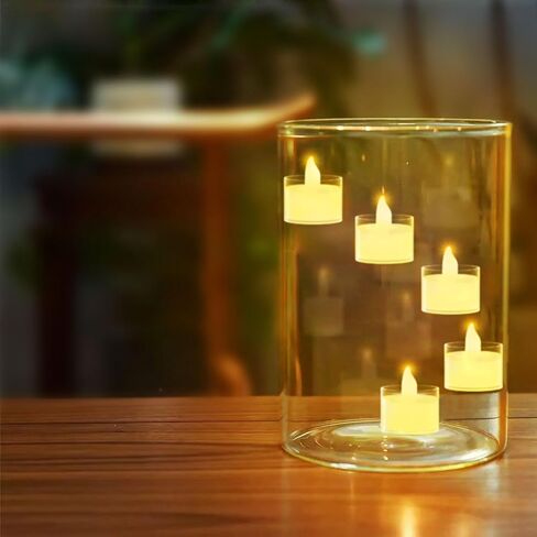 حاملات شموع الإعصار من Keepsmile مع 5 شموع عديمة اللهب LED لتزيين الزفاف، مادة زجاج أكريليك، أضواء الشاي شمعة كهربائية وهمية لغرفة الطعام والحفلات المنزلية وديكورات الطاولة المركزية in Kuwait