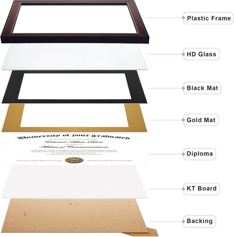 upsimples 11x14 Diploma Frame with High Definition Glass, Display 8.5x11 Certificate with Black over Gold Mat, Degree Document Frame for Wall and Tabletop, Mahogany with Gold Beads, 1 Pack in Kuwait