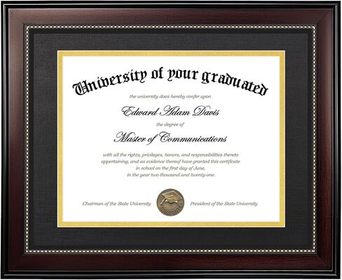 upsimples 11x14 Diploma Frame with High Definition Glass, Display 8.5x11 Certificate with Black over Gold Mat, Degree Document Frame for Wall and Tabletop, Mahogany with Gold Beads, 1 Pack in Kuwait