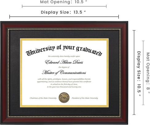 upsimples 11x14 Diploma Frame with High Definition Glass, Display 8.5x11 Certificate with Black over Gold Mat, Degree Document Frame for Wall and Tabletop, Mahogany with Gold Beads, 1 Pack in Kuwait