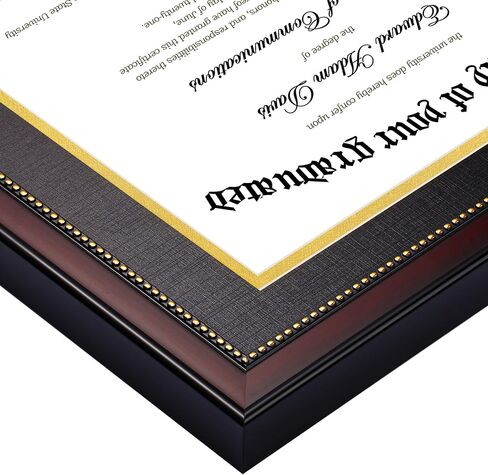 upsimples 11x14 Diploma Frame with High Definition Glass, Display 8.5x11 Certificate with Black over Gold Mat, Degree Document Frame for Wall and Tabletop, Mahogany with Gold Beads, 1 Pack in Kuwait