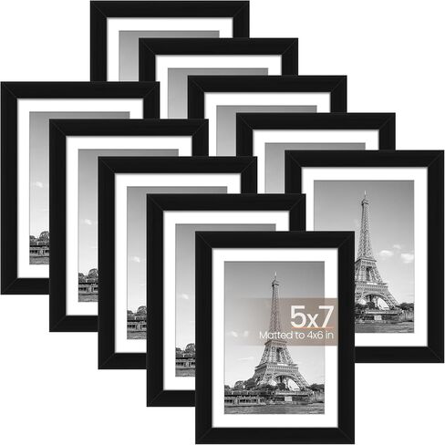 upsimples 5x7 Picture Frame Set of 10, Display Pictures 4x6 with Mat or 5x7 Without Mat, Multi Photo Frames Collage for Wall or Tabletop Display, Black in Saudi Arabia