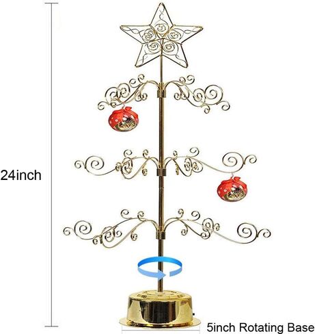 HOHIYA Metal Ornament Display Tree Stand Rotating Hanger 24 Inch Wire Hook Hanging for Halloween Christmas Balls Bauble Decorations Gift Craft Tabletop Taiwan Made Gold in Kuwait