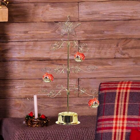 HOHIYA Metal Ornament Display Tree Stand Rotating Hanger 24 Inch Wire Hook Hanging for Halloween Christmas Balls Bauble Decorations Gift Craft Tabletop Taiwan Made Gold in Kuwait