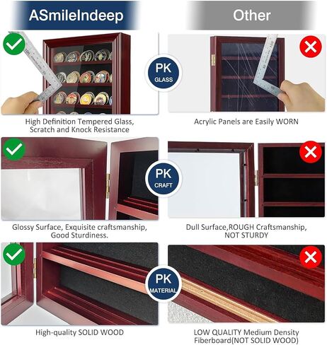 Military Challenge Coin Display Case Holder with HD Toughened Glass and Wall Mount, Wooden Coin Stand Rack with Removable 2 Grooves Shelves, Mahogany Finish… in Saudi Arabia