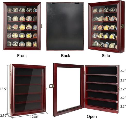 Military Challenge Coin Display Case Holder with HD Toughened Glass and Wall Mount, Wooden Coin Stand Rack with Removable 2 Grooves Shelves, Mahogany Finish… in Saudi Arabia