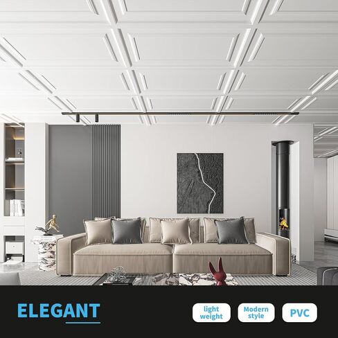Art3d 12-حزمة بلاط السقف قطرة 2x4 قدم، لوحات تغطية السقف الزخرفية البلاستيكية للحمام مطبخ الطابق السفلي، 24x48 بوصة، غطاء 96 قدم مربع. قدم، أبيض ناعم in Kuwait
