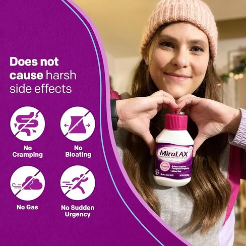 MiraLAX Gentle Constipation Relief Laxative Powder, Stool Softener with PEG 3350, Works Naturally with Water in Your Body, No Harsh Side Effects, Osmotic Laxative, 45 Dose in Saudi Arabia