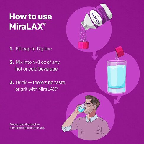 MiraLAX Gentle Constipation Relief Laxative Powder, Stool Softener with PEG 3350, Works Naturally with Water in Your Body, No Harsh Side Effects, Osmotic Laxative, 45 Dose in Saudi Arabia