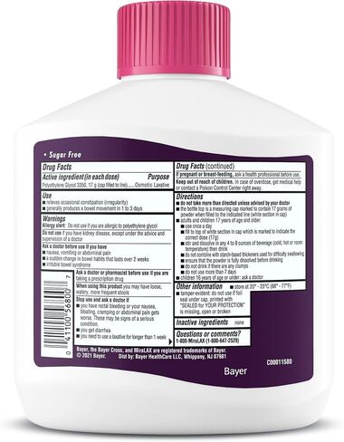 MiraLAX Gentle Constipation Relief Laxative Powder, Stool Softener with PEG 3350, Works Naturally with Water in Your Body, No Harsh Side Effects, Osmotic Laxative, 45 Dose in Saudi Arabia
