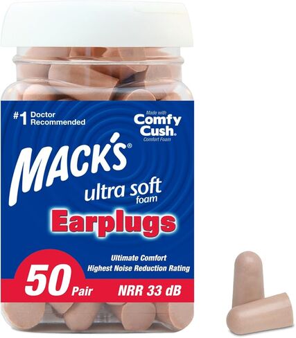Mack's Ultra Soft Foam Earplugs, 50 Pair - 33dB Highest NRR, Comfortable Ear Plugs for Sleeping, Snoring, Travel, Concerts, Studying, Loud Noise, Work | Made in USA in Saudi Arabia