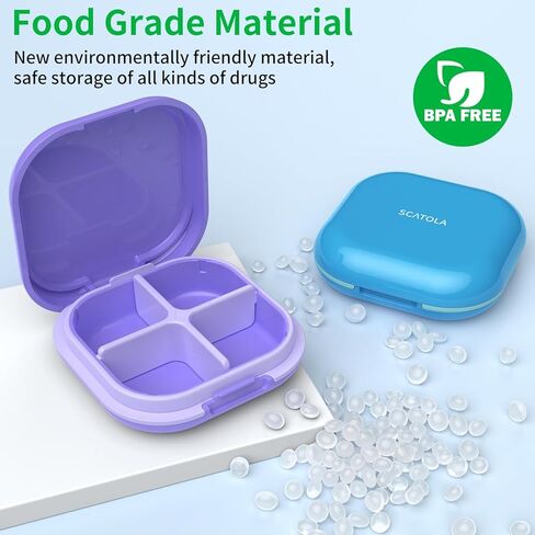 منظم حبوب الدواء اليومي 4 حجرات، صندوق حبوب صغير محمول لحبوب السفر، حاوية حبوب صغيرة لجيب المحفظة، منظم أدوية السفر المدمج للفيتامين وزيت كبد سمك القد، مكمل (أرجواني) in Kuwait