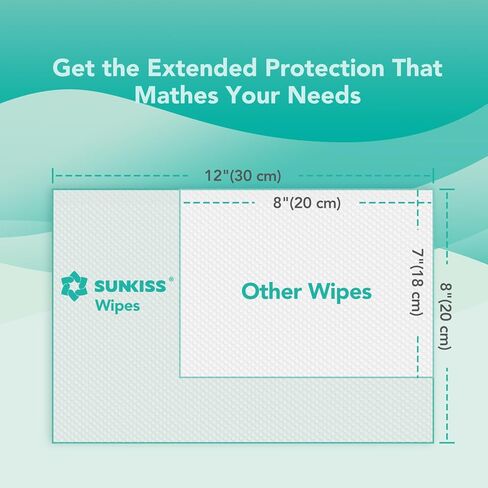مناديل مبللة من صن كيس تراست بلس للبالغين، مناديل تنظيف الجسم سميكة للغاية 8 × 12 بوصة مع خلاصة الصبار لسلس البول والتنظيف لدى كبار السن، 50 قطعة in Kuwait