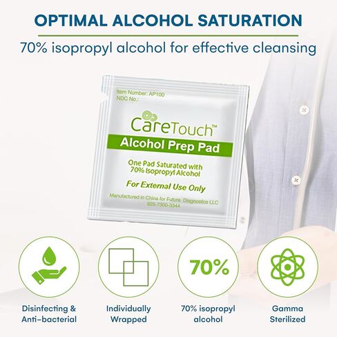 Care Touch Alcohol Wipes Individually Wrapped - Prep Pads with 70% Isopropyl Alcohol, Great for Home, Medical & First Aid Kits Sterilized, Antiseptic 2-Ply Swabs 400 Count in Saudi Arabia
