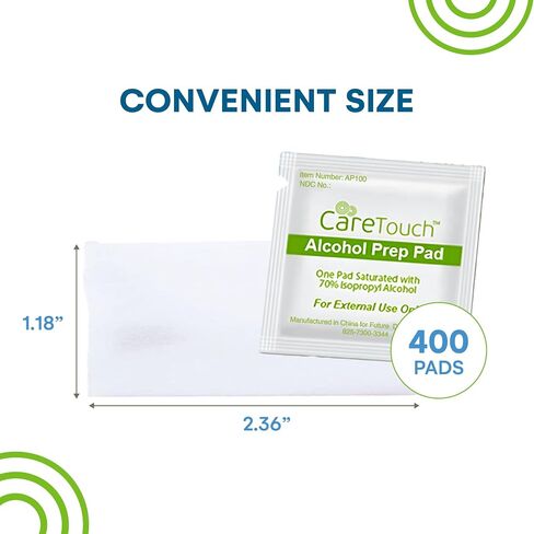 Care Touch Alcohol Wipes Individually Wrapped - Prep Pads with 70% Isopropyl Alcohol, Great for Home, Medical & First Aid Kits Sterilized, Antiseptic 2-Ply Swabs 400 Count in Saudi Arabia