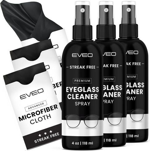 EVEO Eyeglass Cleaner Spray - No Streaks Technology with Microfiber Cleaning Cloth- Glasses Cleaning Kit - Glasses Cleaner Spray with Lens Cleaner Cloth - Screen & Eye Glasses Kit - 8oz (4ozx2) in Saudi Arabia