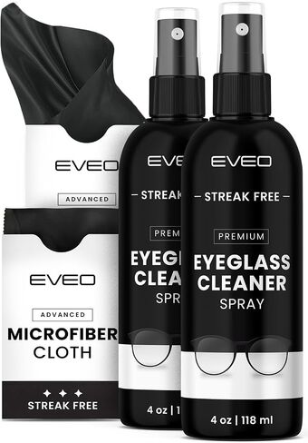 EVEO Eyeglass Cleaner Spray - No Streaks Technology with Microfiber Cleaning Cloth- Glasses Cleaning Kit - Glasses Cleaner Spray with Lens Cleaner Cloth - Screen & Eye Glasses Kit - 8oz (4ozx2) in Saudi Arabia