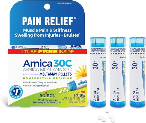 Boiron Arnica Montana 30C Homeopathic Medicine for Relief from Muscle Pain, Muscle Stiffness, Swelling from Injury, and Discoloration from Bruises - 3 Count (240 Pellets) in Saudi Arabia