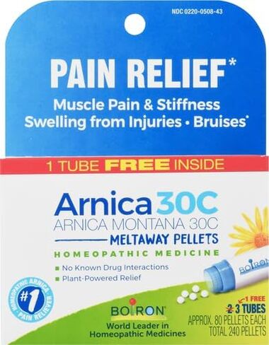 Boiron Arnica Montana 30C Homeopathic Medicine for Relief from Muscle Pain, Muscle Stiffness, Swelling from Injury, and Discoloration from Bruises - 3 Count (240 Pellets) in Saudi Arabia