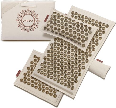 Acupressure Mat and Pillow Set,Natural Eco Linen & Coconut Fiber Filling,FSA/HSA Eligible,for Back/Neck Pain Relief, Sciatic, Headache and Muscle Relaxation, Comes with Carrying Bag in Kuwait