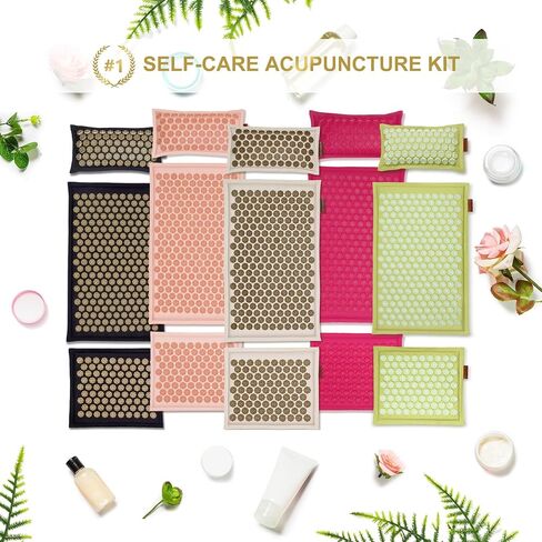 Acupressure Mat and Pillow Set,Natural Eco Linen & Coconut Fiber Filling,FSA/HSA Eligible,for Back/Neck Pain Relief, Sciatic, Headache and Muscle Relaxation, Comes with Carrying Bag in Kuwait