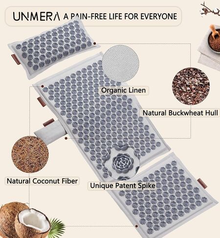Acupressure Mat and Pillow Set,Natural Eco Linen & Coconut Fiber Filling,FSA/HSA Eligible,for Back/Neck Pain Relief, Sciatic, Headache and Muscle Relaxation, Comes with Carrying Bag in Kuwait