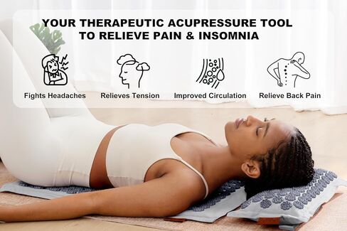 Acupressure Mat and Pillow Set,Natural Eco Linen & Coconut Fiber Filling,FSA/HSA Eligible,for Back/Neck Pain Relief, Sciatic, Headache and Muscle Relaxation, Comes with Carrying Bag in Kuwait