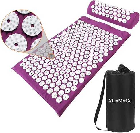 XiaoMaGe Acupressure Mat and Pillow Set with Bag - Large Size 28.7 X 16.5 inch Acupuncture Mat for Neck & Back Pain, Muscle Relaxation Stress Relief, Sciatica Pain Relief Pillow (Black) in Saudi Arabia