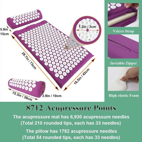 XiaoMaGe Acupressure Mat and Pillow Set with Bag - Large Size 28.7 X 16.5 inch Acupuncture Mat for Neck & Back Pain, Muscle Relaxation Stress Relief, Sciatica Pain Relief Pillow (Black) in Saudi Arabia