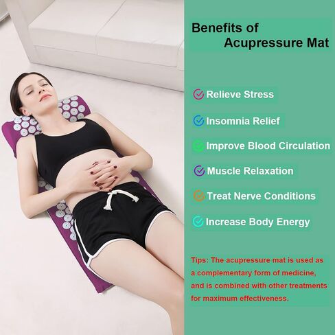 XiaoMaGe Acupressure Mat and Pillow Set with Bag - Large Size 28.7 X 16.5 inch Acupuncture Mat for Neck & Back Pain, Muscle Relaxation Stress Relief, Sciatica Pain Relief Pillow (Black) in Saudi Arabia