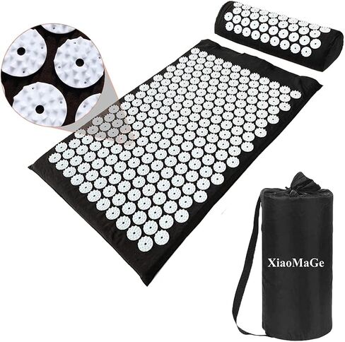 XiaoMaGe Acupressure Mat and Pillow Set with Bag - Large Size 28.7 X 16.5 inch Acupuncture Mat for Neck & Back Pain, Muscle Relaxation Stress Relief, Sciatica Pain Relief Pillow (Black) in Saudi Arabia