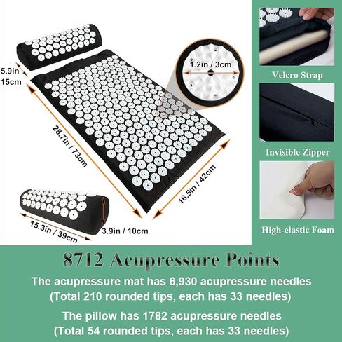 XiaoMaGe Acupressure Mat and Pillow Set with Bag - Large Size 28.7 X 16.5 inch Acupuncture Mat for Neck & Back Pain, Muscle Relaxation Stress Relief, Sciatica Pain Relief Pillow (Black) in Saudi Arabia