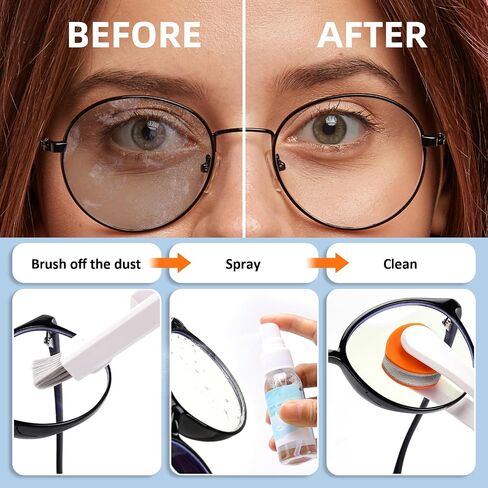 Ordilend Glasses Cleaner Eyeglass Cleaner Kit, Glasses Cleaning Kit Anti Fog Lens Cleaner Spray with Microfiber Cloth, Portable Eye Glass Cleaner Tool, Glasses Repair Kit with Screws Screwdriver in Kuwait