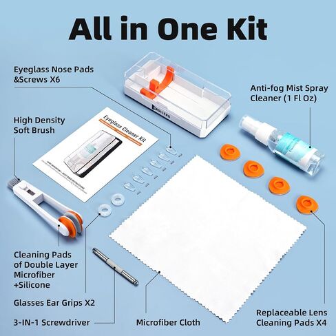 Ordilend Glasses Cleaner Eyeglass Cleaner Kit, Glasses Cleaning Kit Anti Fog Lens Cleaner Spray with Microfiber Cloth, Portable Eye Glass Cleaner Tool, Glasses Repair Kit with Screws Screwdriver in Kuwait