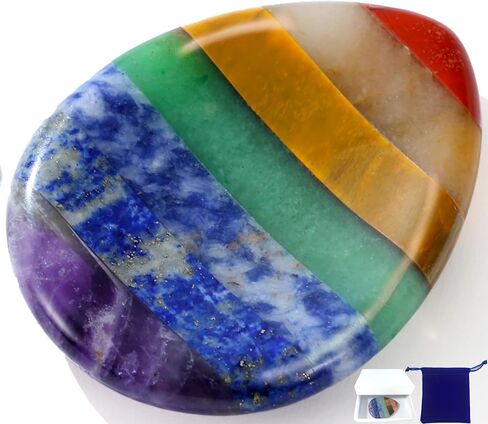 Thumb Worry Stone for Anxiety 7 Chakra Oval Crystals Healing Stones Meditation Accessories Mental Health Gifts Natural Fidget Depression Anxiety Relief Items Stocking Stuffers for Women Adults in Saudi Arabia