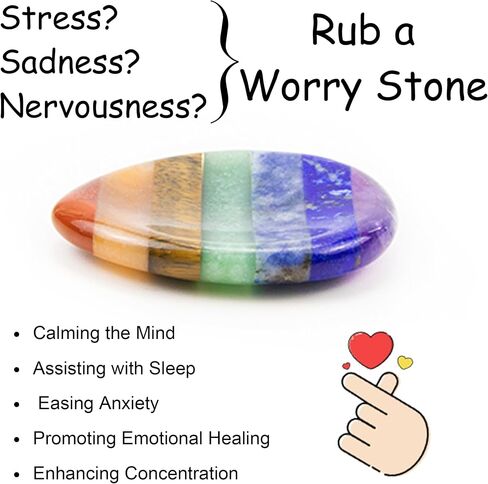 Thumb Worry Stone for Anxiety 7 Chakra Oval Crystals Healing Stones Meditation Accessories Mental Health Gifts Natural Fidget Depression Anxiety Relief Items Stocking Stuffers for Women Adults in Saudi Arabia