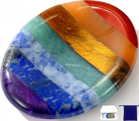 Thumb Worry Stone for Anxiety 7 Chakra Oval Crystals Healing Stones Meditation Accessories Mental Health Gifts Natural Fidget Depression Anxiety Relief Items Stocking Stuffers for Women Adults in Saudi Arabia