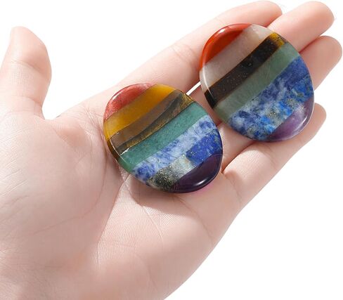 Thumb Worry Stone for Anxiety 7 Chakra Oval Crystals Healing Stones Meditation Accessories Mental Health Gifts Natural Fidget Depression Anxiety Relief Items Stocking Stuffers for Women Adults in Saudi Arabia