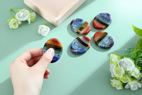 Thumb Worry Stone for Anxiety 7 Chakra Oval Crystals Healing Stones Meditation Accessories Mental Health Gifts Natural Fidget Depression Anxiety Relief Items Stocking Stuffers for Women Adults in Saudi Arabia
