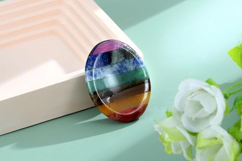 Thumb Worry Stone for Anxiety 7 Chakra Oval Crystals Healing Stones Meditation Accessories Mental Health Gifts Natural Fidget Depression Anxiety Relief Items Stocking Stuffers for Women Adults in Saudi Arabia