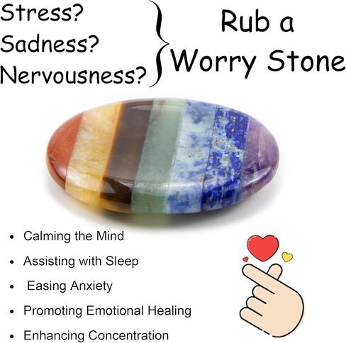 Thumb Worry Stone for Anxiety 7 Chakra Oval Crystals Healing Stones Meditation Accessories Mental Health Gifts Natural Fidget Depression Anxiety Relief Items Stocking Stuffers for Women Adults in Saudi Arabia