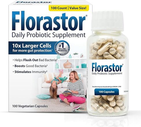 Florastor Probiotics for Digestive & Immune Health, 100 Capsules, Probiotics for Women & Men, Dual Action Helps Flush Out Bad Bacteria & Boosts The Good with Our Unique Strain Saccharomyces Boulardii in Kuwait