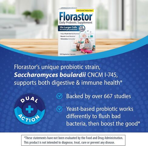 Florastor Probiotics for Digestive & Immune Health, 100 Capsules, Probiotics for Women & Men, Dual Action Helps Flush Out Bad Bacteria & Boosts The Good with Our Unique Strain Saccharomyces Boulardii in Kuwait