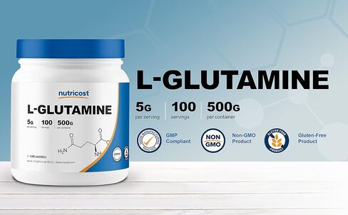 Nutricost L-Glutamine Powder (500 Grams) Unflavored - Gluten Free & Non-GMO, 100 Servings in Kuwait