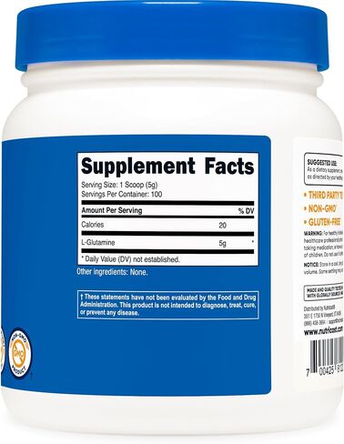 Nutricost L-Glutamine Powder (500 Grams) Unflavored - Gluten Free & Non-GMO, 100 Servings in Kuwait