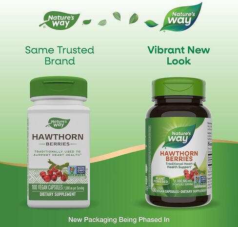 Nature's Way Herbal Hawthorn Berries، دعم صحة القلب التقليدي*، 100 كبسولة نباتية (قد تختلف التعبئة) in Kuwait